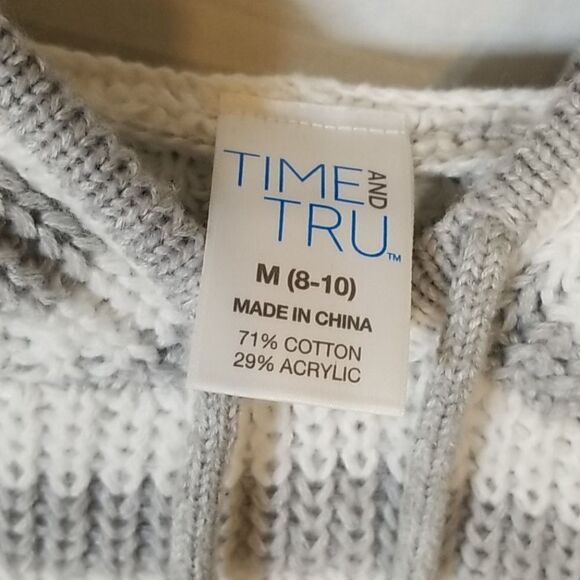 Time and Tru Gray‎ & White Striped Hooded Sweater - Picture 2 of 8
